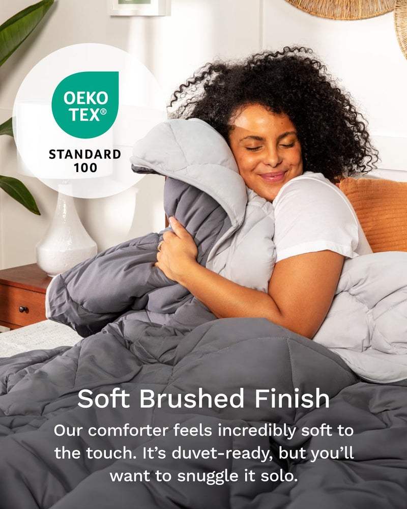 ViscoSoft Microfiber All Seasons Down Alternative Quilted Comforter - Cooling Breathable Premium Soft Reversible Microfiber Duvet Blanket, Light Gray/Dark Gray, Full - Image 4